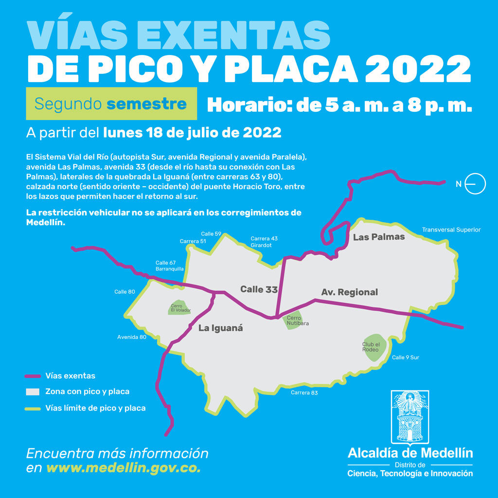 Vías exentas Pico y Placa segundo semestre 2022