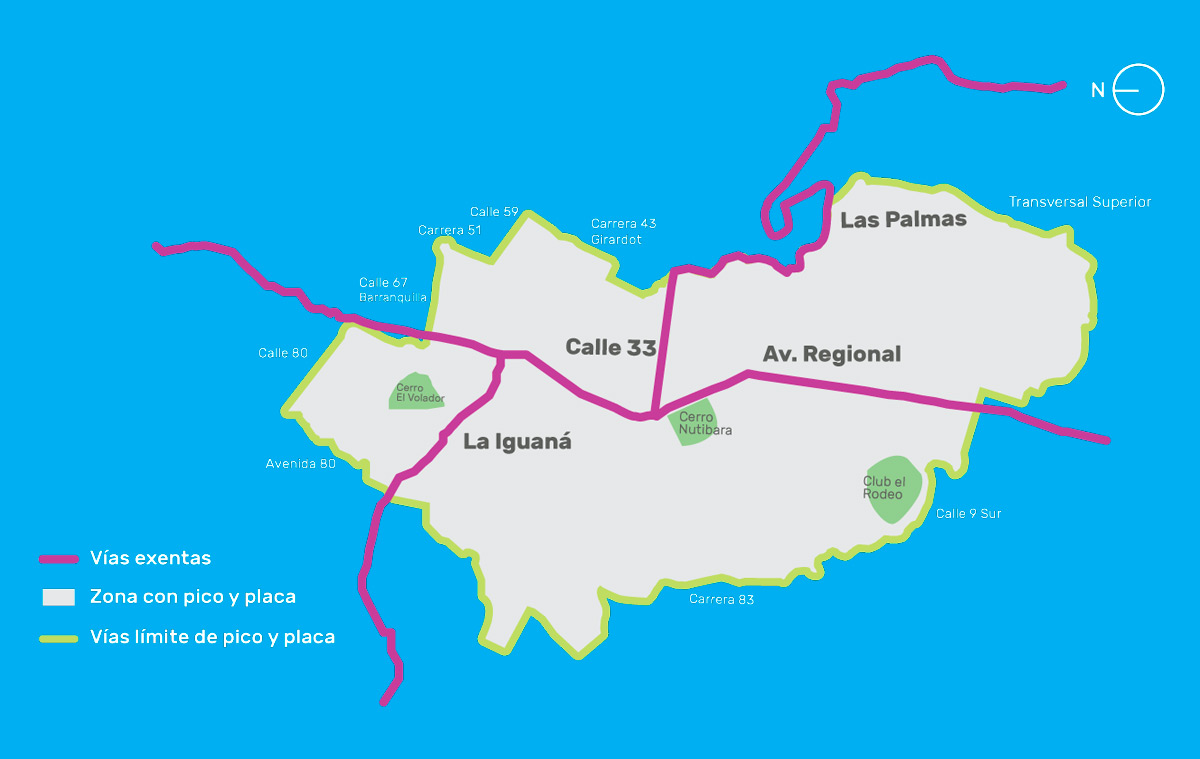 Mapa vías exentas de Pico y Placa