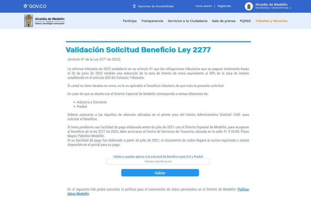 Validación solicitud beneficio Ley 2277