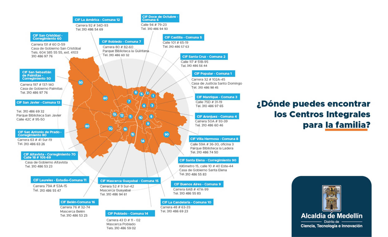 mapa con ubicaciones de los Centros Integrales de Familia Imagen de mapa con ubicaciones de los Centros Integrales de Familia